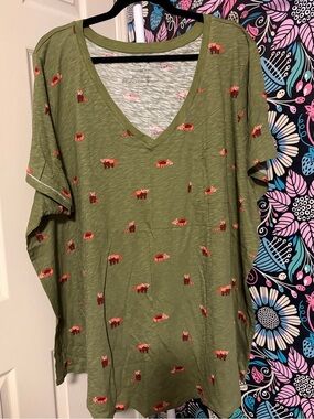 torrid Olive V-Neck Tee with Red Panda Print